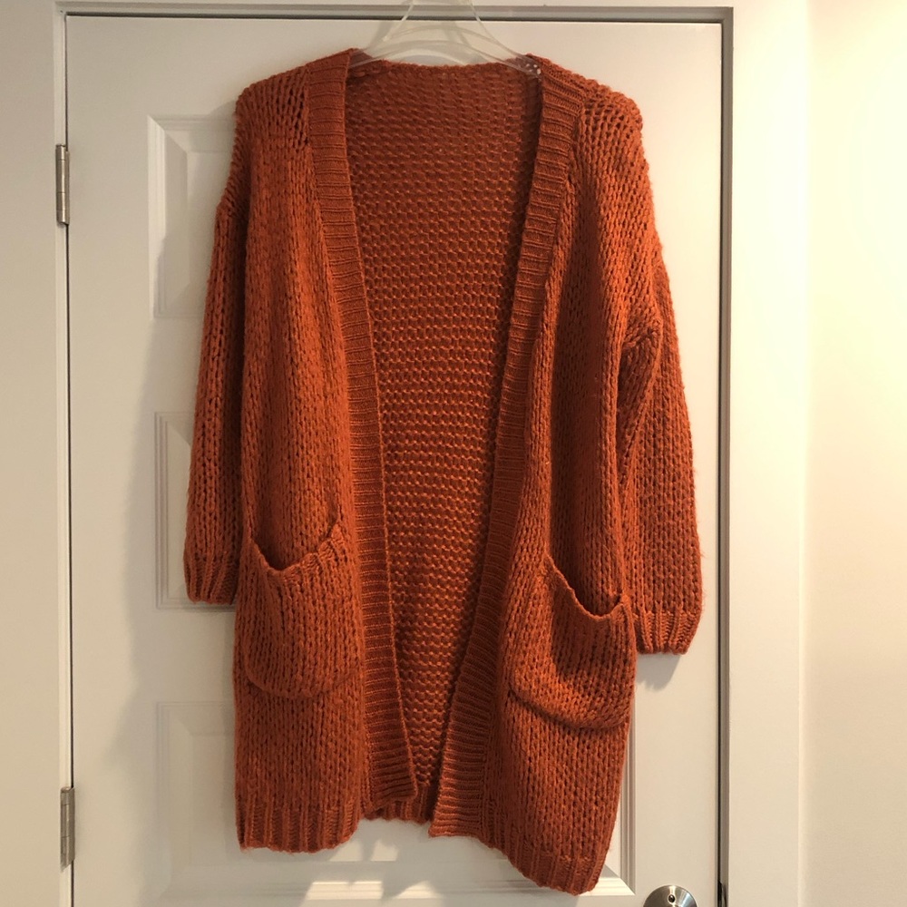 rust color long boho cardigan/duster